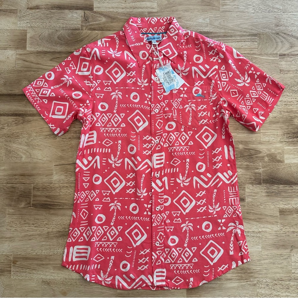 Tommy Bahama Boys Woven Button-Down Shirt Tropical Beach Red Size 8 10/12 14/16